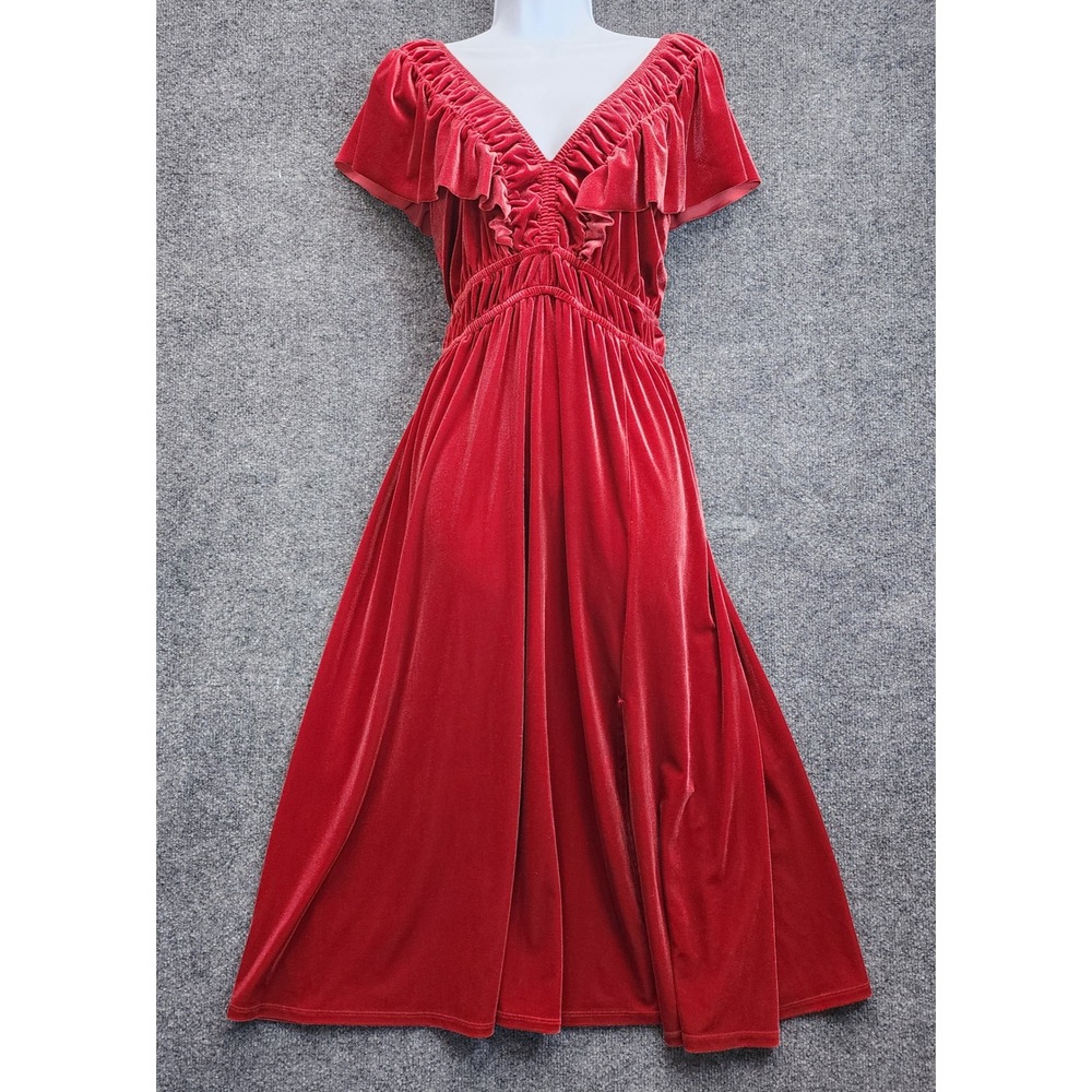 Eyeshadow Women's Red Velvet Ruffle V-Neck Fit & Flare Midi Dress XL